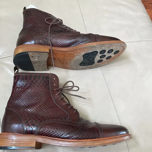 Marc Nolan Brown Lincoln Leather Croc Texture Trim Cap Toe Shoes, Size 15 - Picture 2 of 10